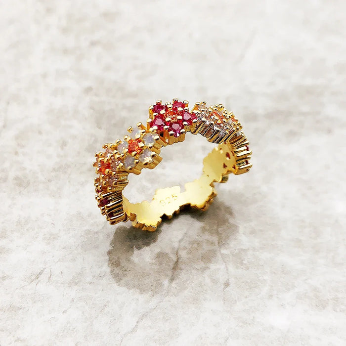 925 Sterling Silver Floral Stone Ring Romantic Gift