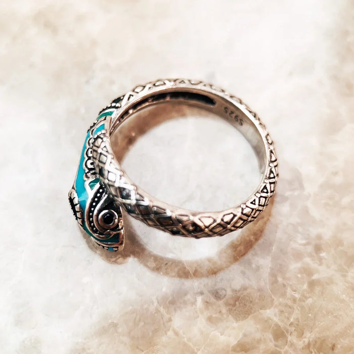 925 Sterling Silver Boho Mystic Snake Ring European Style For Women