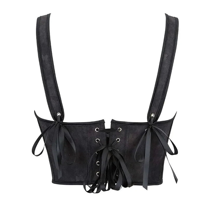 Black Gothic Slimming Vest Corset With Butterfly Detail Backless Boned And Lace-Up For Steampunk Style