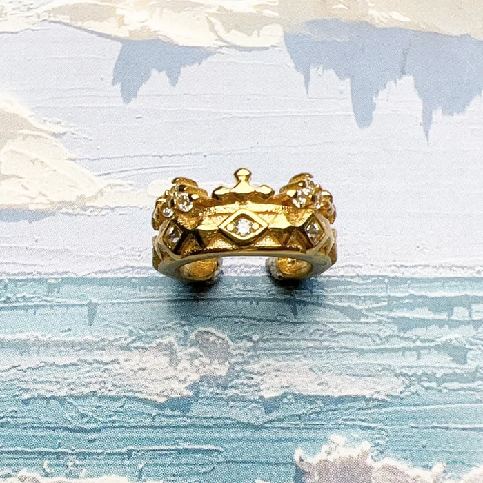925 Sterling Silver Gold Crown Ear Cuff Vintage Style Women