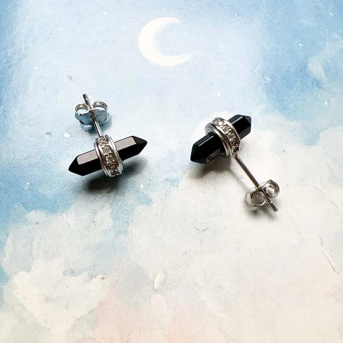 925 Sterling Silver Vintage Onyx Stud Earrings