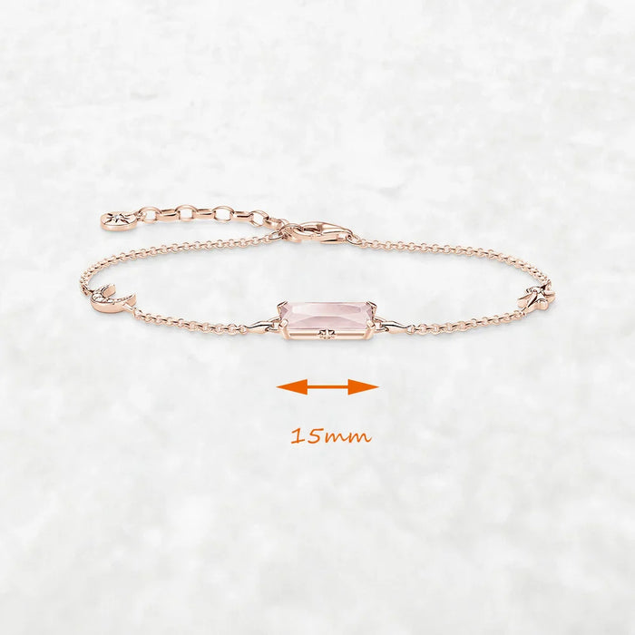 925 Sterling Silver Romantic Gift Rose Gold Bracelet With Pink Stone Star And Moon Jewelry For Women