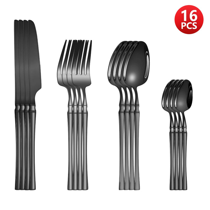 4 / 6 / 16 / 24 Piece Black Stainless Steel Tableware Set For Home Hotel And Kitchen Use