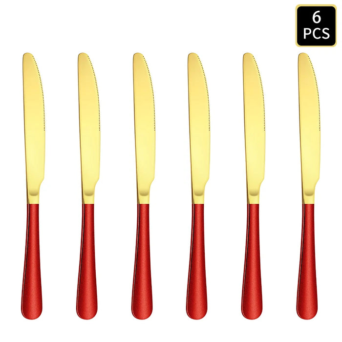 4 / 6 / 16 / 24 Piece Gold Red Stainless Steel Cutlery Set