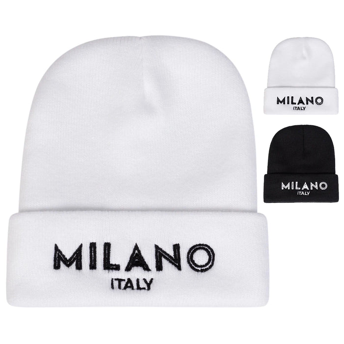Stylish Unisex Embroidered Beanie Hat For Autumn / Winter Milano Italy Letter Design