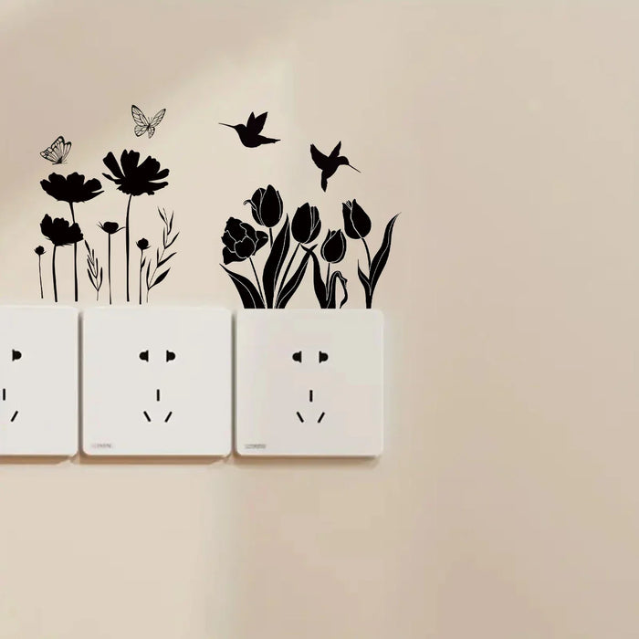 Flower Bird Silhouette Wall Decals 2Pc Set