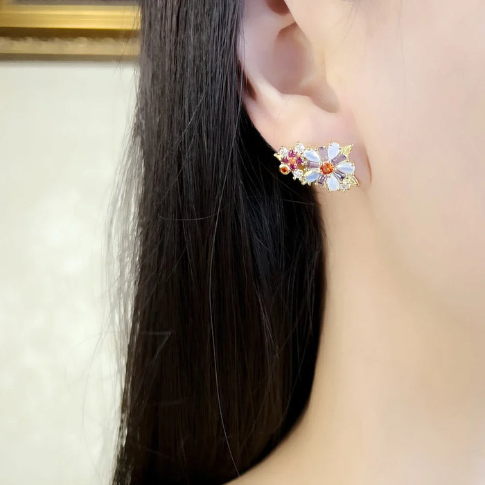 925 Sterling Silver Colourful Stone Stud Earrings Handcrafted