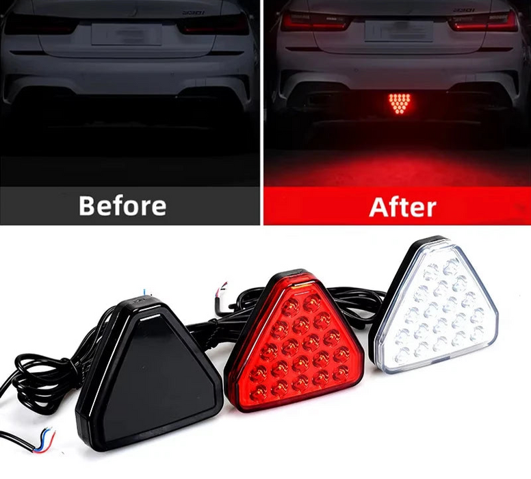 Universal 12V Led Car Brake Tail Light Red Triangle Reversing Stop Flash Warning Fog Lights