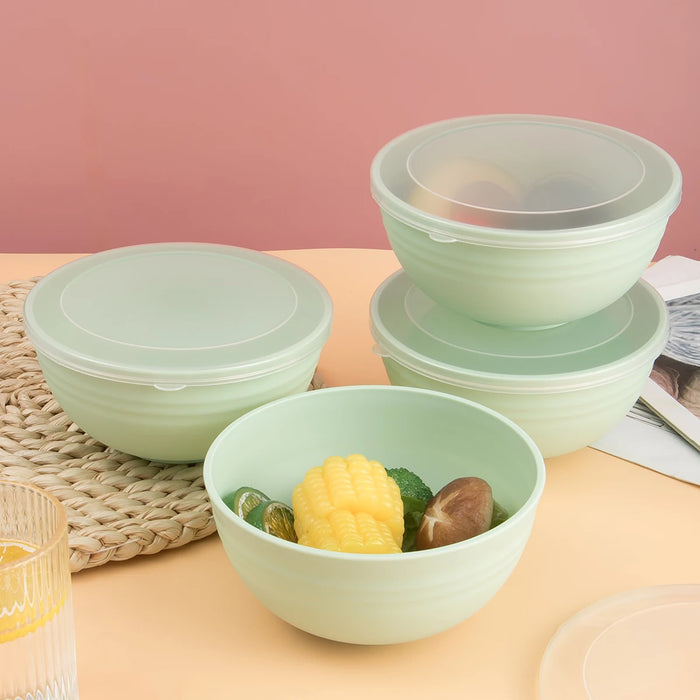 2 / 4 / 6 Piece Reusable Light Green Plastic Bowls With Lids