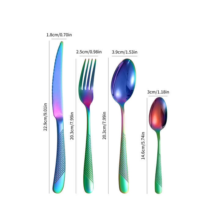 4 / 6 / 16 / 24 Piece Colourful Stainless Steel Tableware Set Star Diamond Series Includes Knife Fork Spoon Western Style