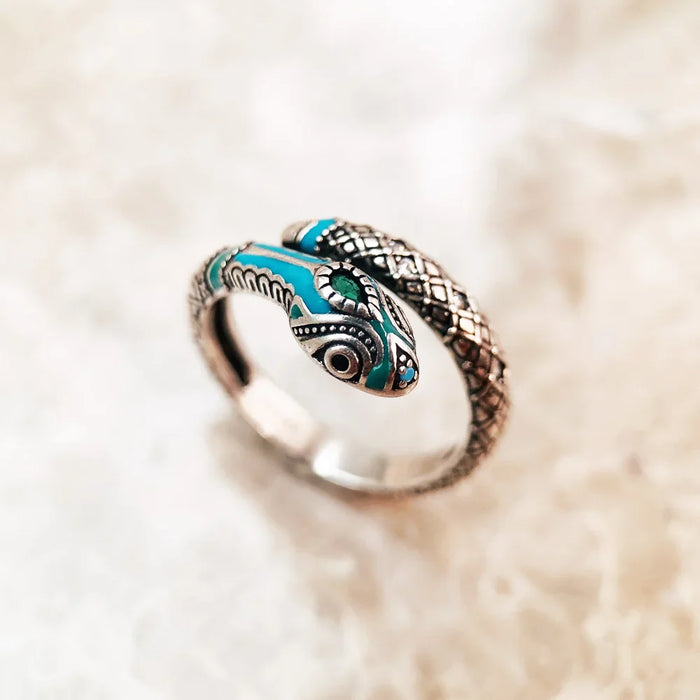 925 Sterling Silver Boho Mystic Snake Ring European Style For Women