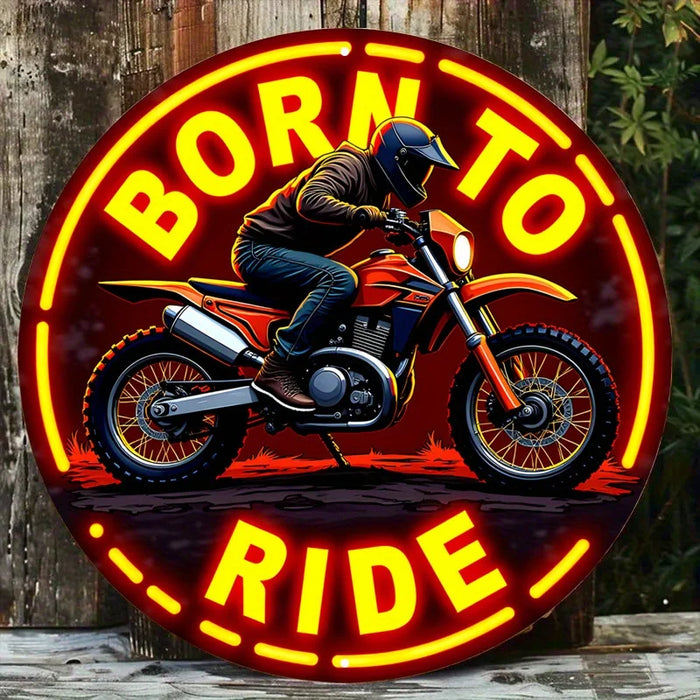 Distressed Neon Dirt Bike Metal Sign Vibrant Orange / Yellow Glow