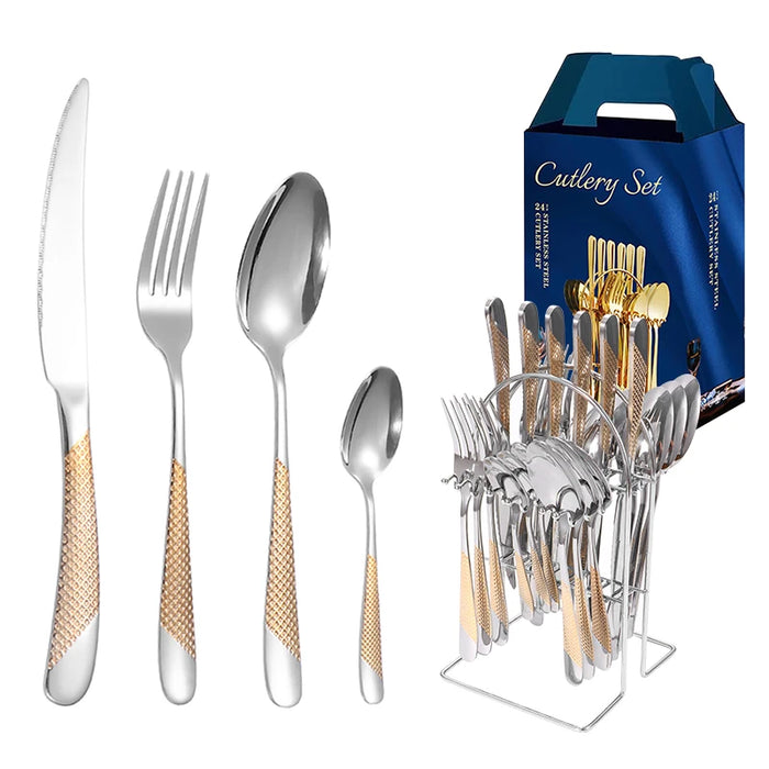 24 Piece Stainless Steel Tableware Set With Star Design