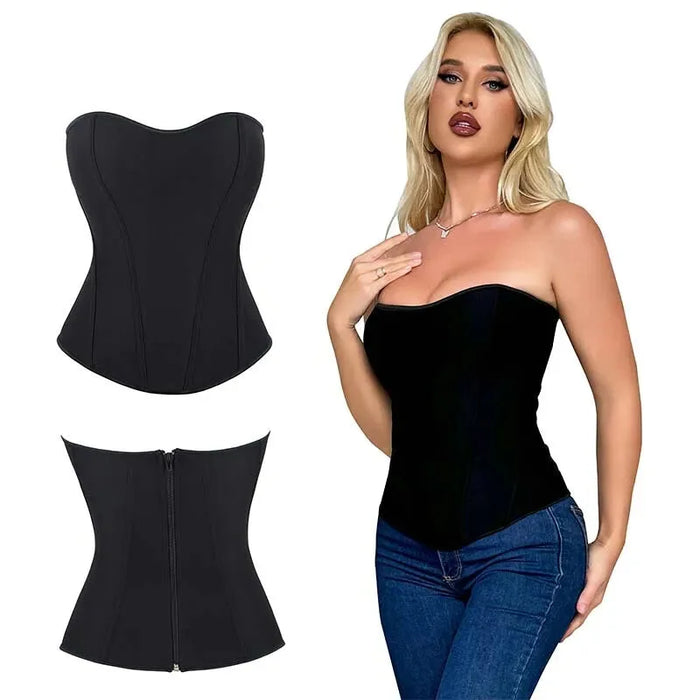 Adjustable Black Frill Overbust Corset Back Zipper Plus Size S-Xxl Gothic Style