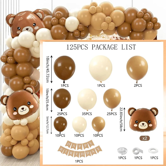 125Pcs Brown Teddy Bear Balloon Garland Arch Kit Bear Balloon Perfect For Birthday Parties Theme Parties And Prom Decorations