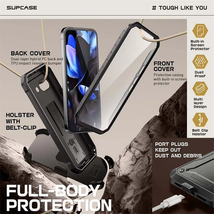 For Google Pixel 9A 2025 Ub Pro Full-Body Rugged Holster & Kickstand Phone Case With Built-In Screen Protector