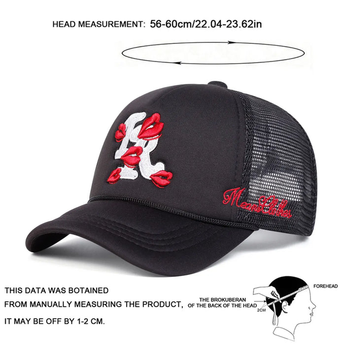 Embroidered Lips Baseball Cap Adjustable Sun Hat For Spring / Summer