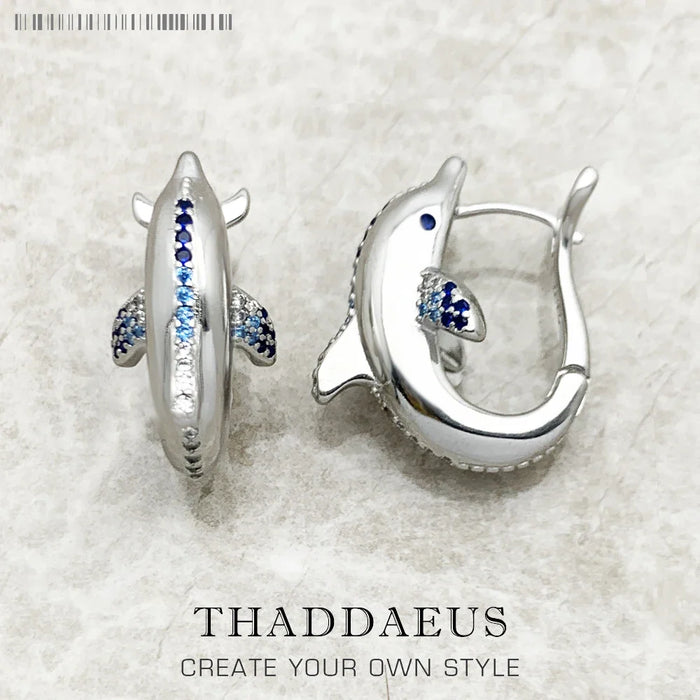 925 Sterling Silver Dolphin Hoop Earrings Fine Jewelry For Women