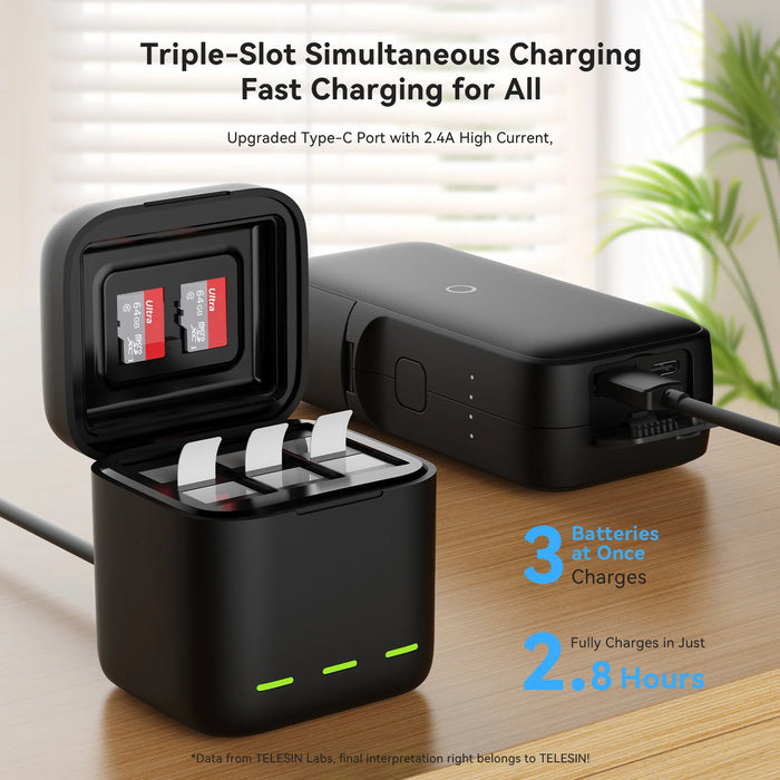 3-Slot Portable Charger For Gopro Hero 13 Batteries