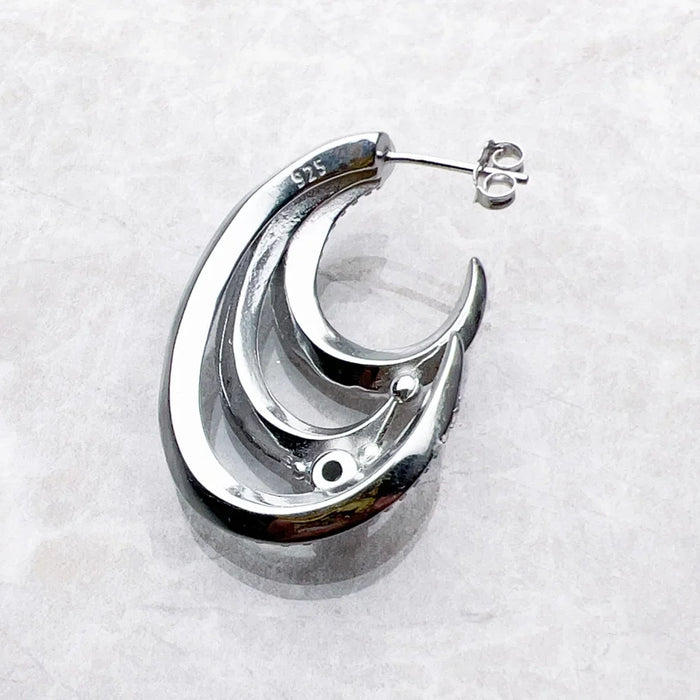 925 Sterling Silver Blue Stone Creole Hoop Earrings Boho Style Jewelry For Women