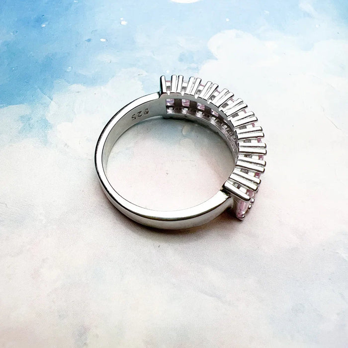 925 Sterling Silver Pink Pavé Band Ring Europe Style Fine Jewelry For Women