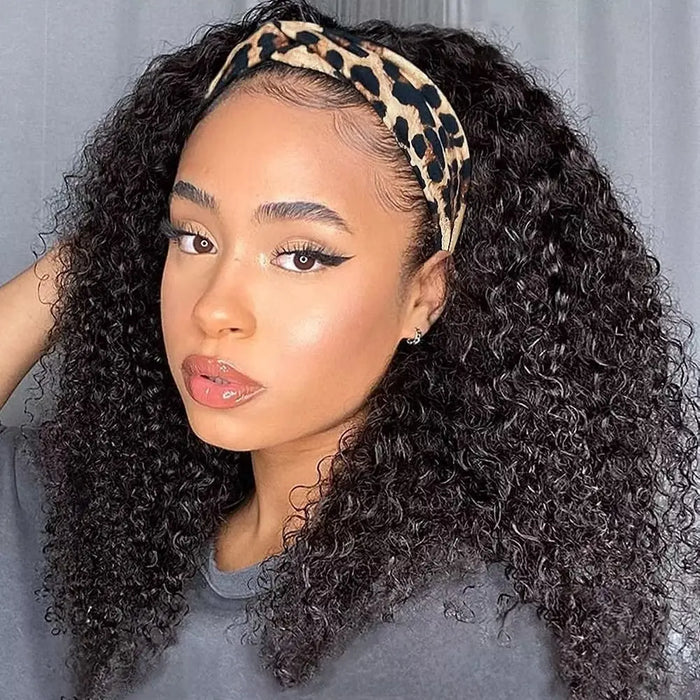 Kinky Curly Human Hair Headband Wig for Women