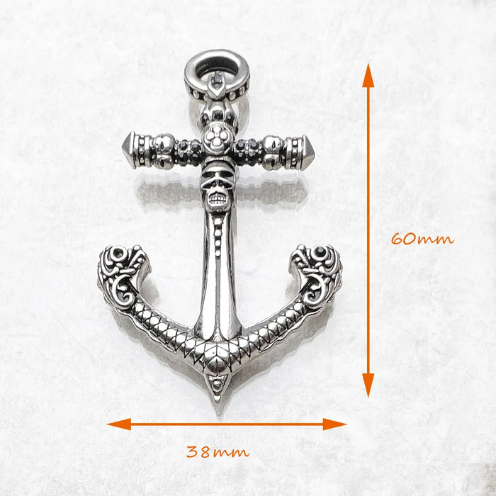 925 Sterling Silver Skull Anchor Pendant Rebel Fashion Jewelry
