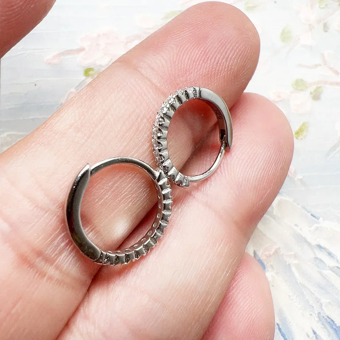 925 Sterling Silver 14Mm White Stone Creole Hoop Earrings Europe Glam Fine Jewelry For Women Classic