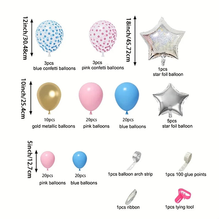 106Pcs Pink And Blue Star Balloon Arch Set "Bath Party Gender Reveal" Interior Decoration Birthday Anniversary Party Decoration