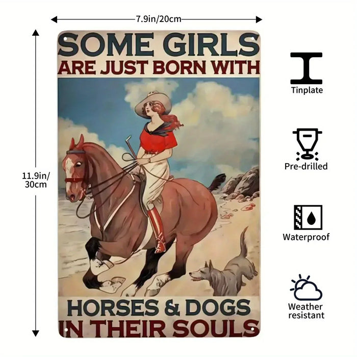Happy Life Girl With Horse Retro Sign For Bar Or Cafe Wall Decor