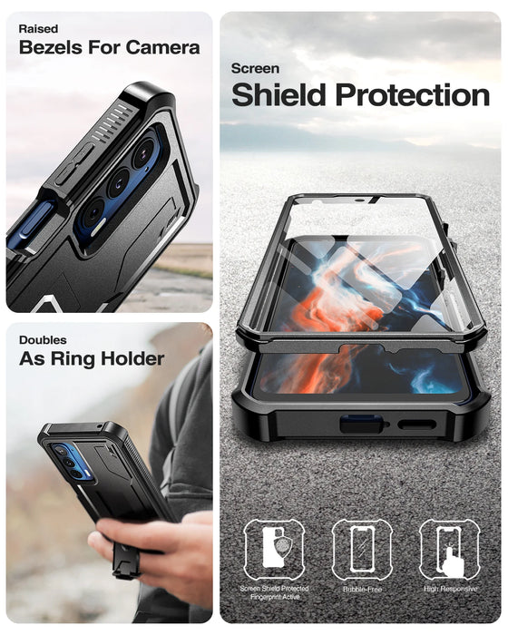 For Motorola Moto Edge 2021 Heavy Duty Military Grade Shockproof Protective Kickstand Case With Built In Screen Protector