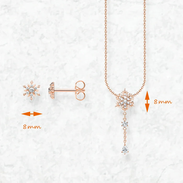925 Sterling Silver Snowflake Necklace & Earring Set Romantic Gift