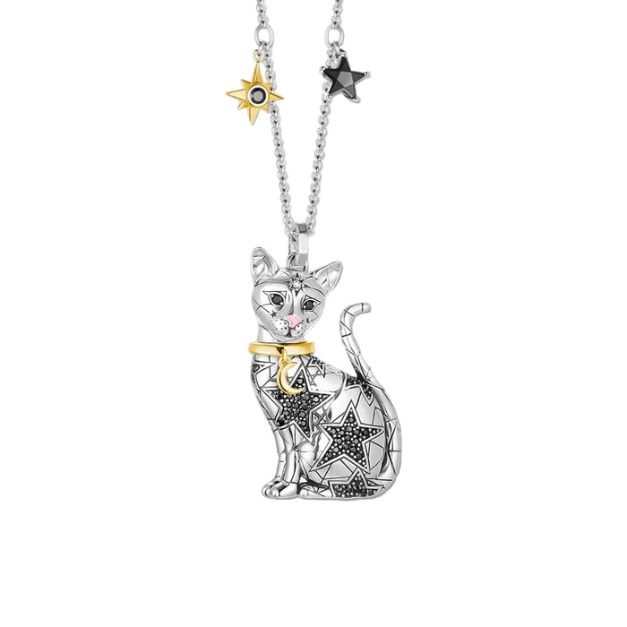 925 Sterling Silver Star Cat Chain Necklace Cute Fashion Jewelry For Women