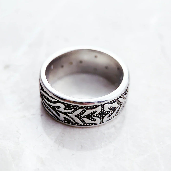 925 Sterling Silver Black Tiger Pattern Band Ring Unisex