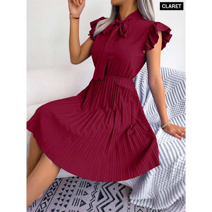 Chic Bow Pleated Dress For Summer