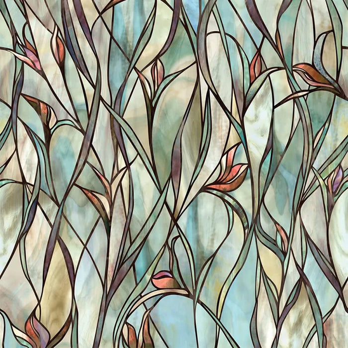 Green Leaf Flower Window Film - Stained Glass Stickers For Home Decoration