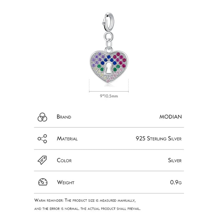 925 Sterling Silver Rainbow Cz Keyhole Hearts Pendant