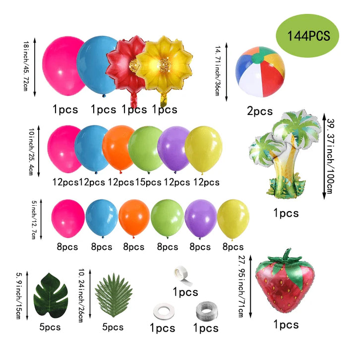 144Pcs Tropical Hawaiianballoon Arch Garland Set Summer Hawaiian Balloon Birthday Decoration Hawaiian Beach Pool Party Decoration