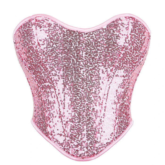 Sequined Overbust Corset Pink Going Out Body Shapewear For Women