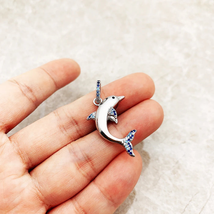 925 Sterling Silver Dolphin Blue Pendant European Style Soul Lucky Gift For Women