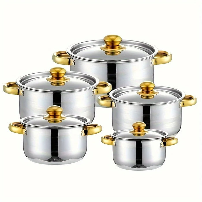 5 Piece Stainless Steel Cookware Set For Multi Purpose Stoves Non Stick Scratch Resistant Dishwasher Safe