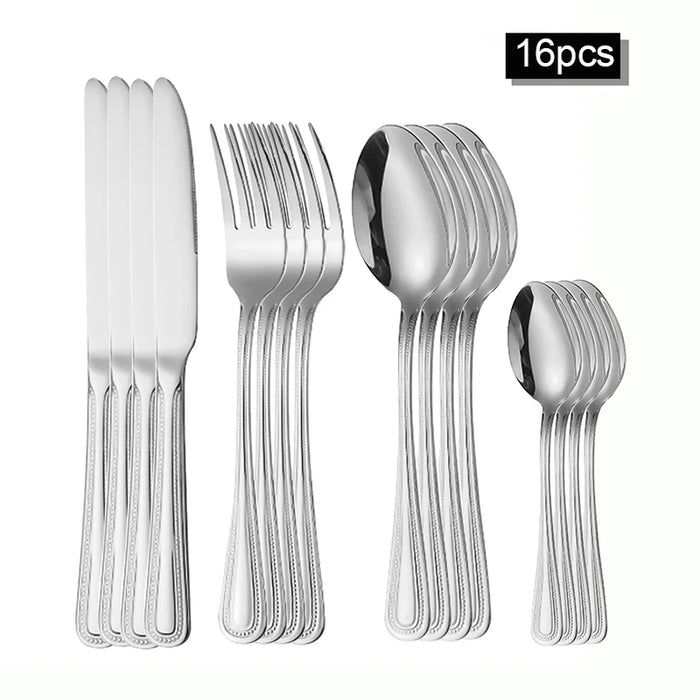 6 / 30 Piece Retro Bead Stainless Steel Tableware Set With Knife Fork And Spoon