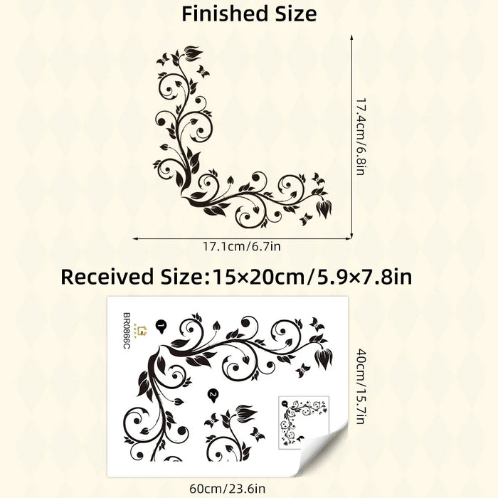1Pc Removable Pvc Flower Vine Stickers For Instruments & Home