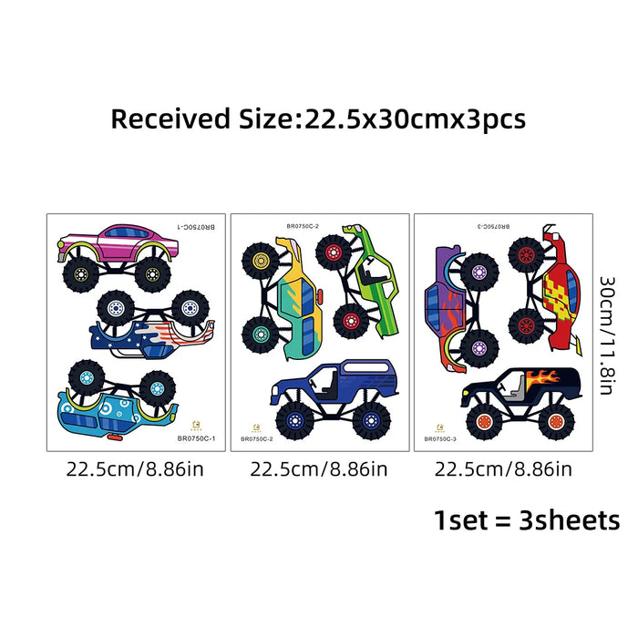 3 Piece Cartoon Car Wall Decals For Kids Room Decor