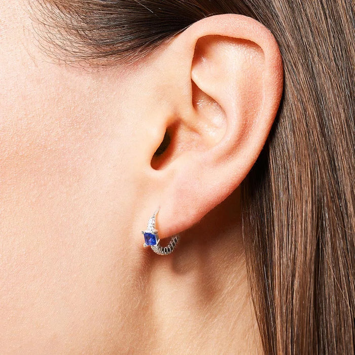 925 Sterling Silver Blue Stone Timeless Creole Hoop Earrings Europe Glam Fine Jewelry For Women