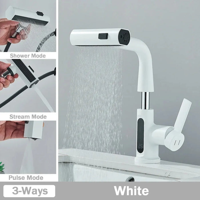 3 Way Digital Basin Faucet with Pull Out Sprayer