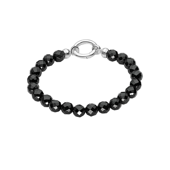 925 Sterling Silver Faceted Onyx Black Bead Bracelets Fine Jewelry For Women