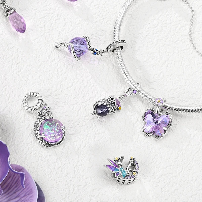 925 Sterling Silver Purple Cross Pendant Fits Bracelets & Necklaces Diy Gift For Women