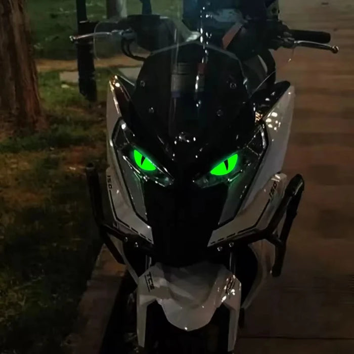 2Pcs 3D Luminous Motorcycle Headlight Stickers Devil'S Eye Cat Eye Night Decor Universal Fit