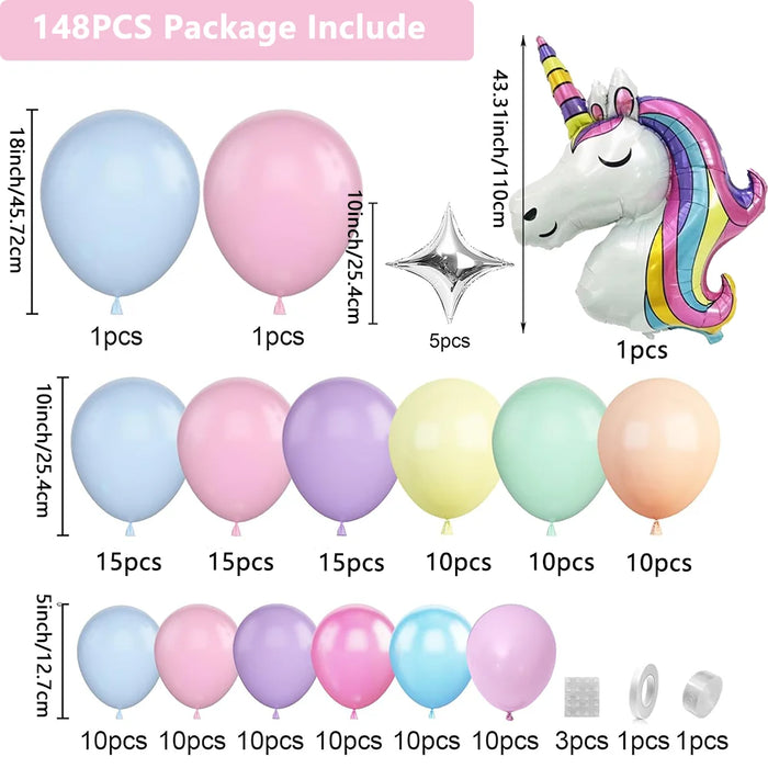 148Pcs Unicorn Balloon Arch Flower Ring Set For Wedding Shower Unicorn Birthday Party Decoration